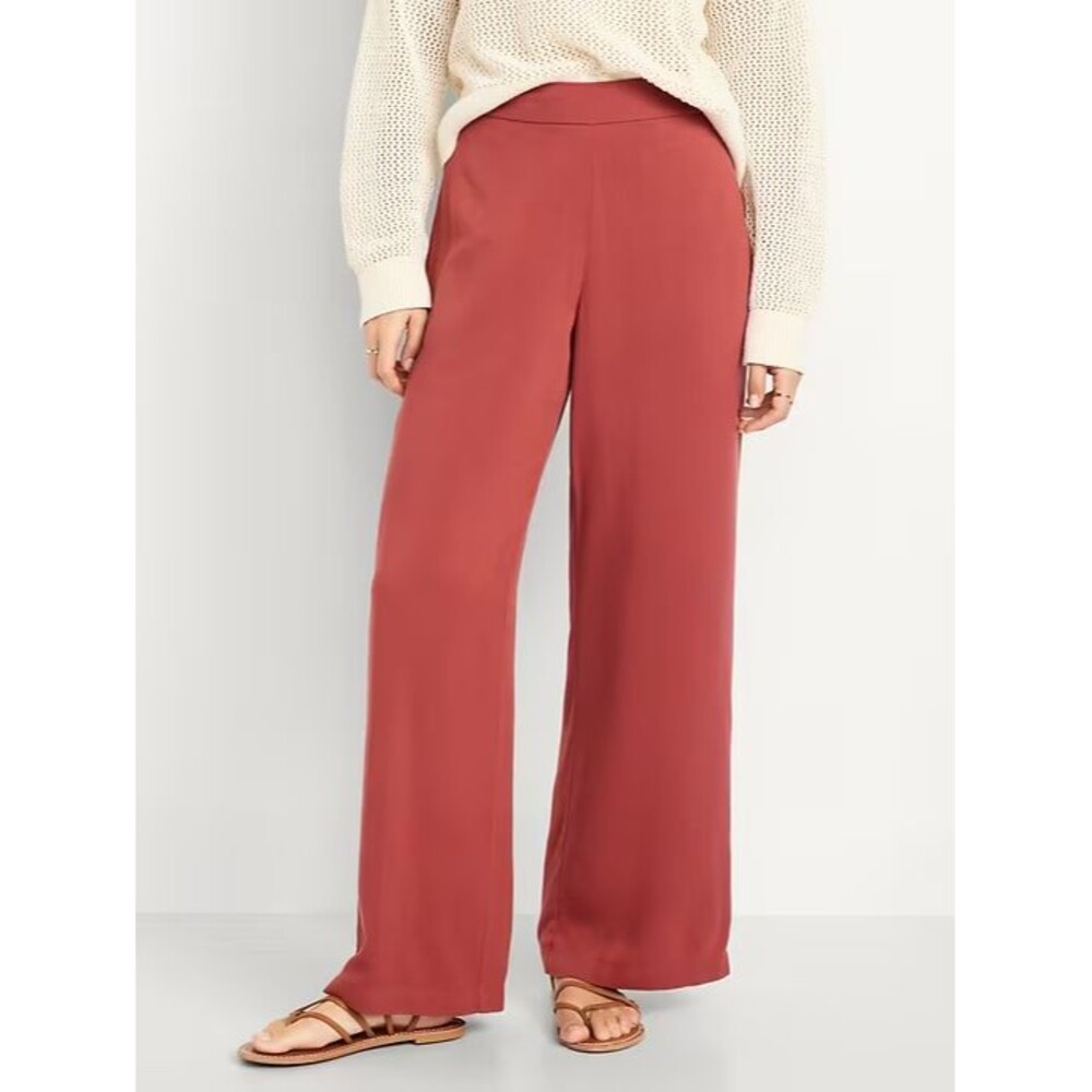 Old Navy Wide Leg Playa Pants Womens XS Cherry Birch Pull On Elastic Waist NEW
